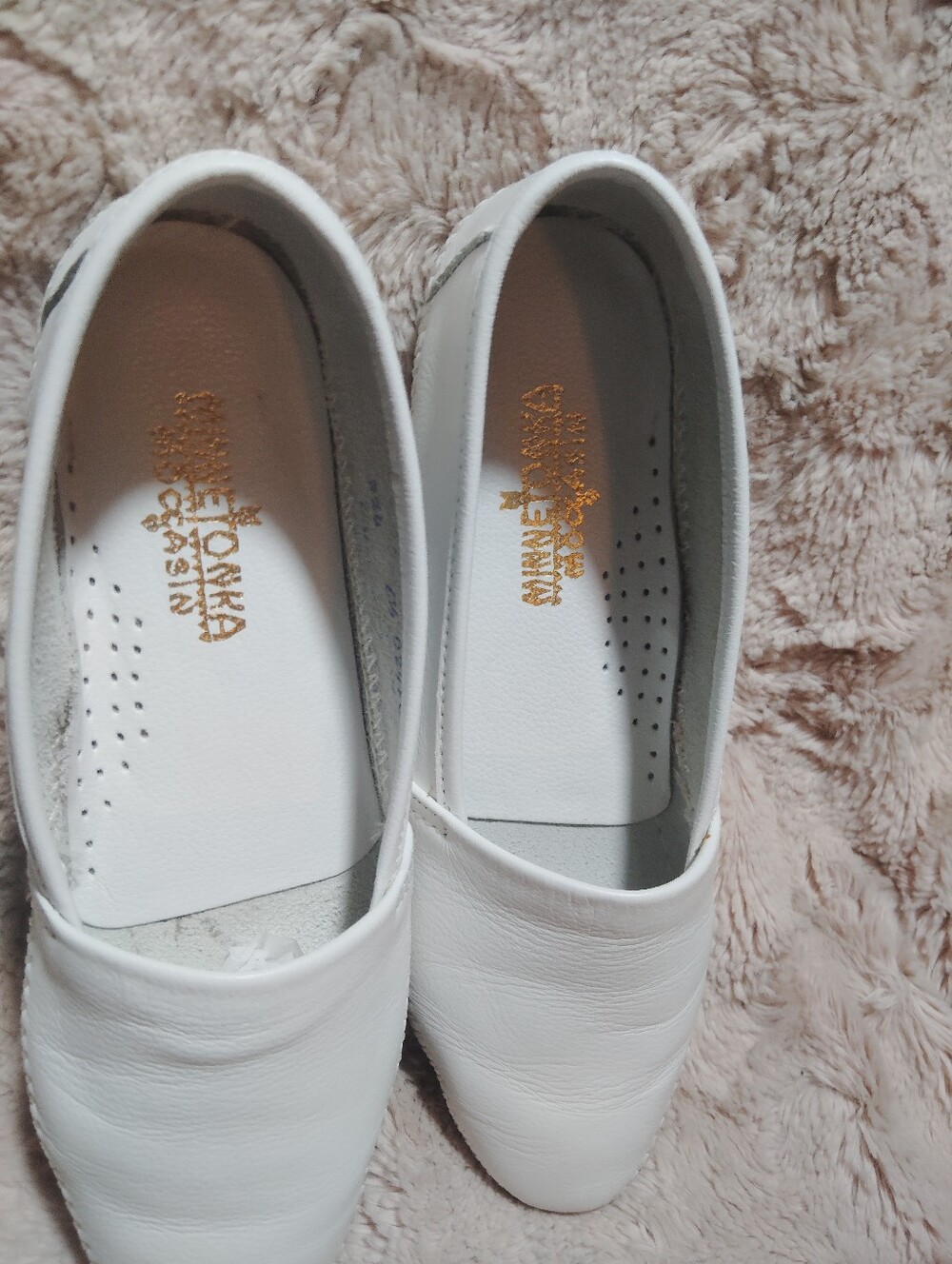 Minnetonka White Leather Slip-On Loafers - Picture 6 of 7